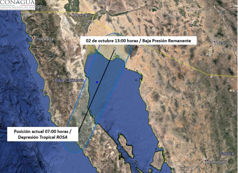 Rosa toca tierra en BC; ya es depresión tropical