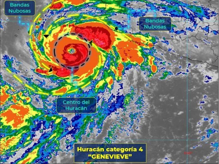 Se intensifica huracán ‘Genevieve’ en categoría 4