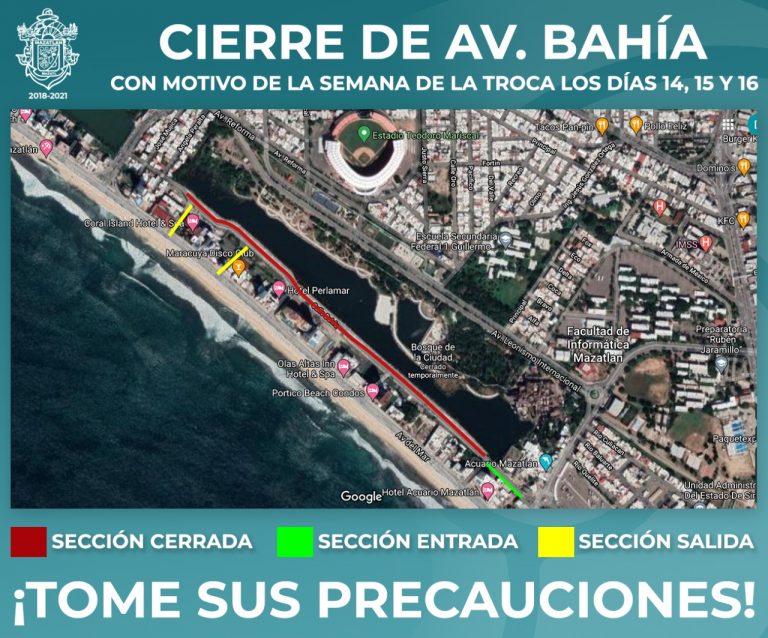 Cierran el fin de semana avenida Bahía en Mazatlán