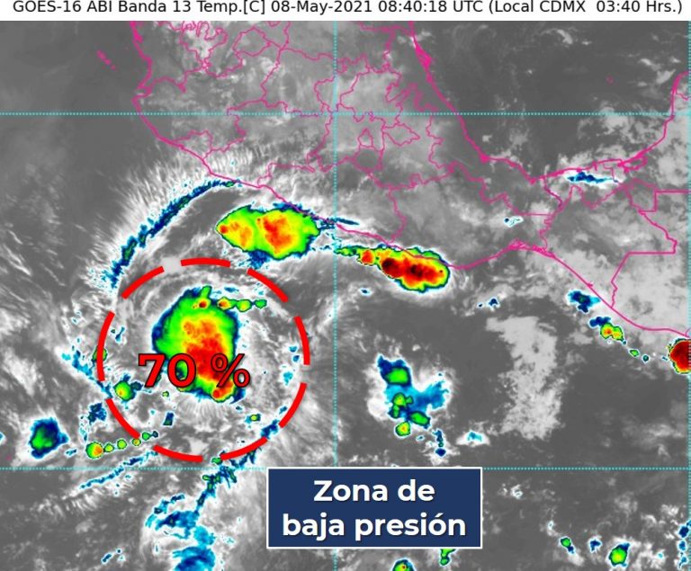 Aumenta al 70% potencial ciclón en el Pacífico