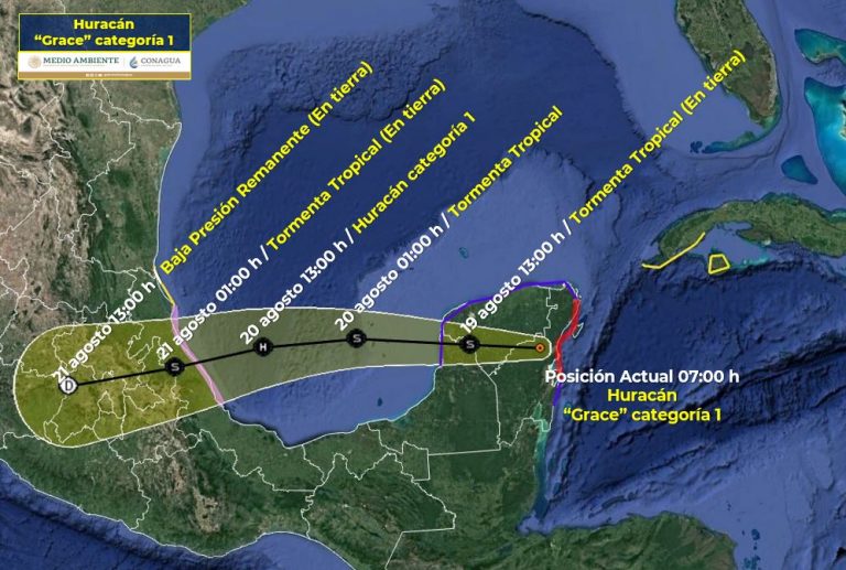 Se desplaza ‘Grace’ sobre la península de Yucatán