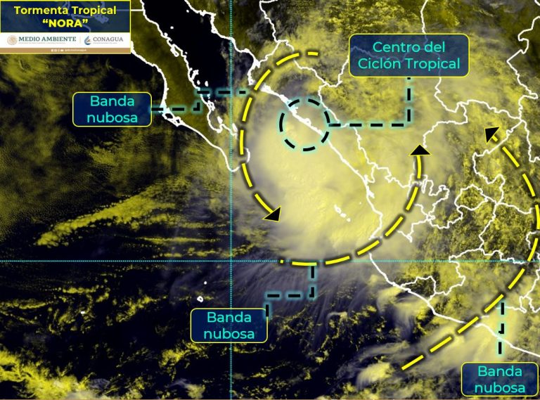Se degrada ‘Nora’ a tormenta frente a Mazatlán