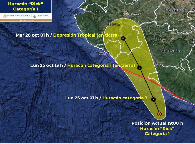 Mantiene ‘Rick’ trayectoria hacia los límites entre Michoacán y Guerrero