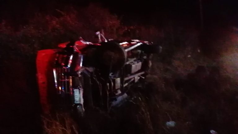 Se les atravesó un toro; terminan volcados en la México 15