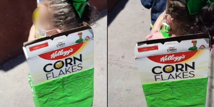 Niña se disfraza como una bolsa de mandado y se vuelve viral