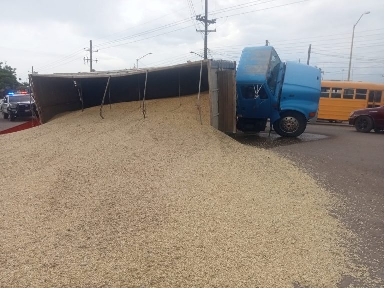 Sin lesiones conductor al volcar torton en Villa Juárez