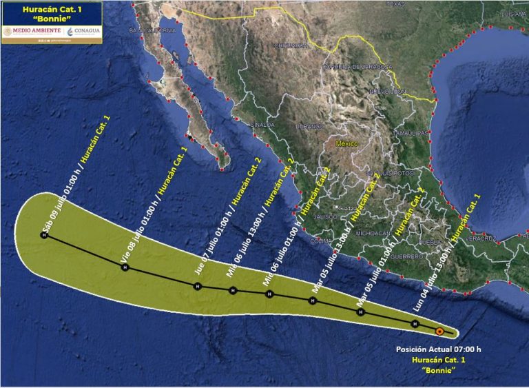 Se desplaza huracán Bonnie paralelo a costas del Pacífico