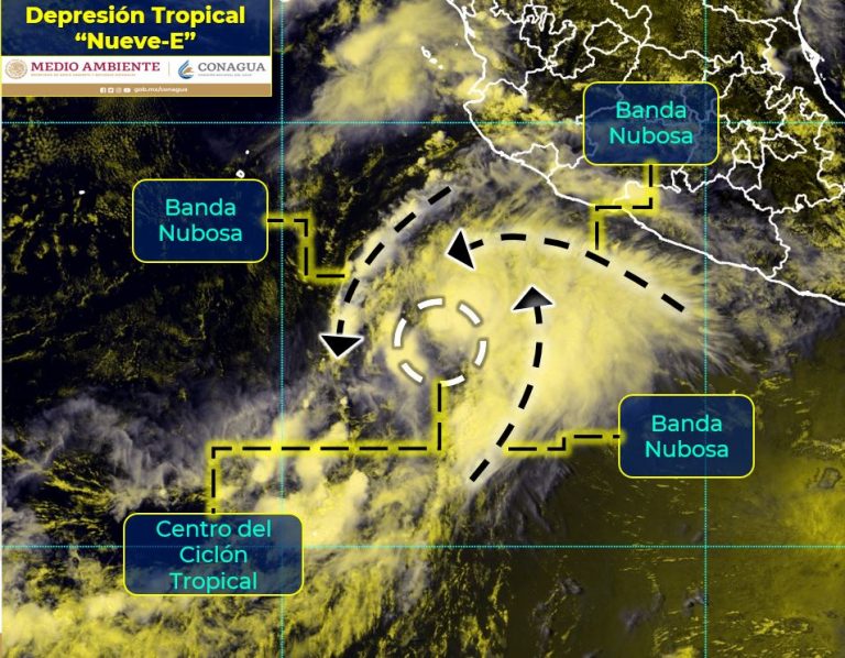 Avanza depresión tropical 9-E; está frente a Jalisco y Colima