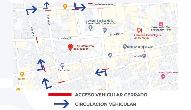 Alista Mazatlán cierre de calles que rodean la plazuela