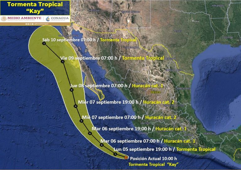 El miércoles Kay sería huracán categoría 2 frente a Sinaloa