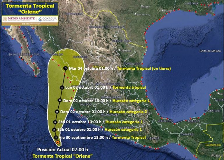 Apunta Orlene al sur de Sinaloa; hoy sería huracán categoría 1