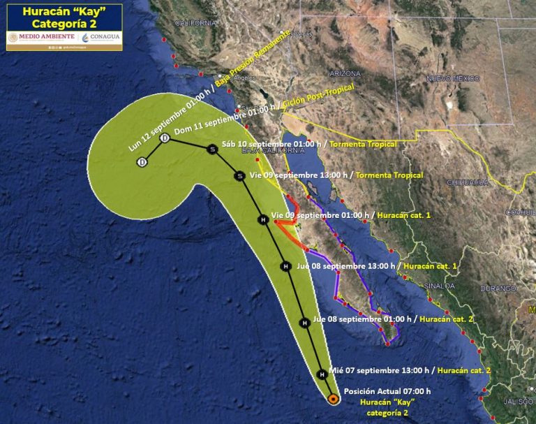 Aumenta huracán Kay fuerza a categoría 2