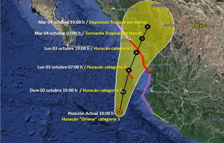 Mantiene huracán Orlene rumbo a Sinaloa con categoría 3