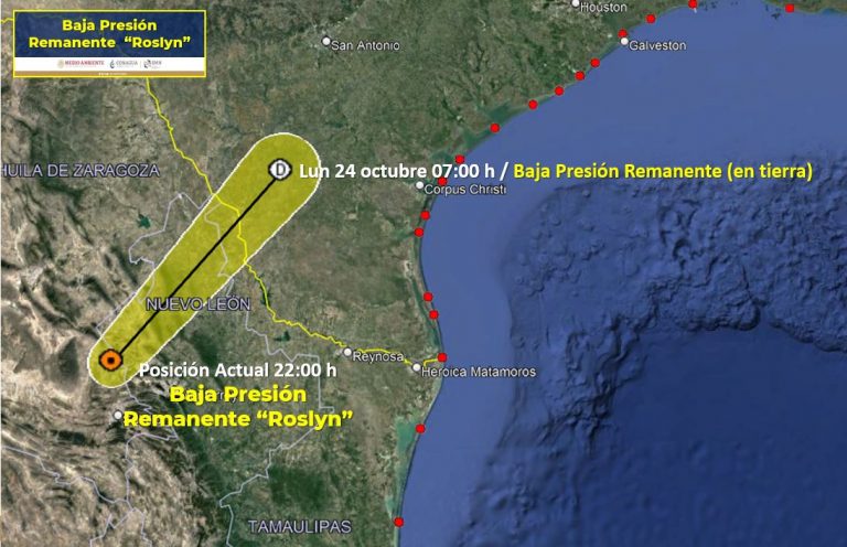 Roslyn se debilitó a baja presión en Coahuila