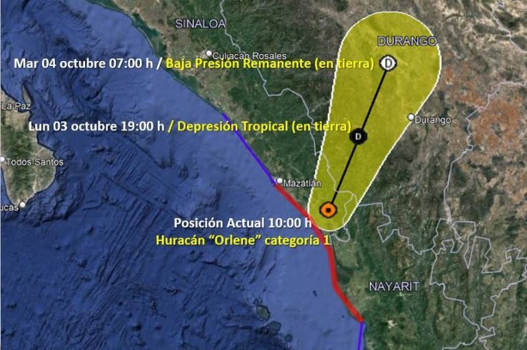 Huracán Orlene toca tierra en Escuinapa