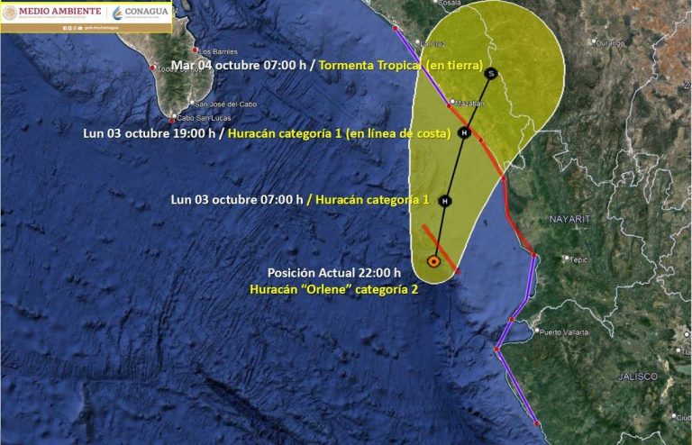 Se degrada huracán a categoría 2, pero sigue apuntando a Sinaloa