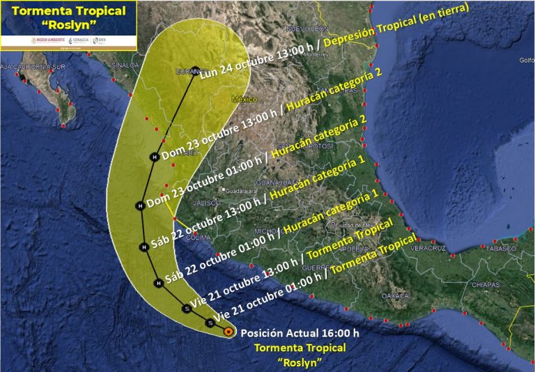 Se intensifica Roslyn al sur de Guerrero