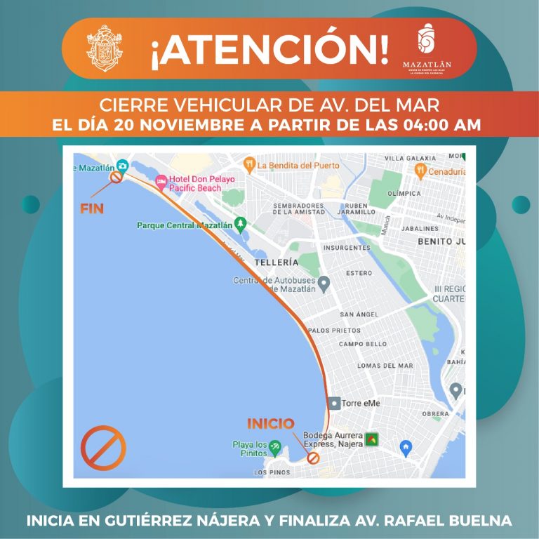 Cierre este domingo a la circulación por desfile en Mazatlán