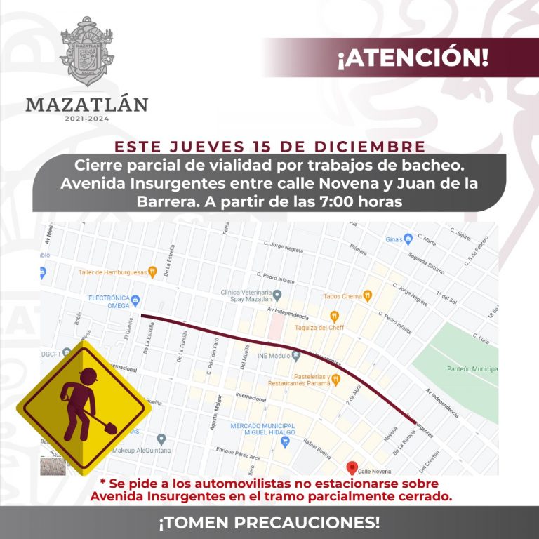 Cerrarán parcialmente tramos de la Avenida Insurgentes