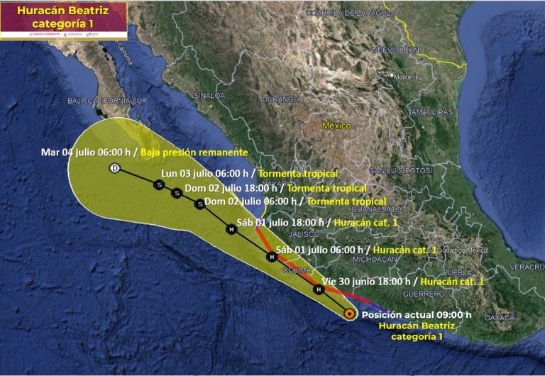 Se fortalece tormenta ‘Beatriz’ a huracán categoría 1