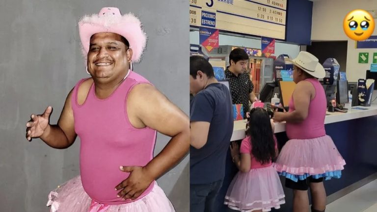 Padre se viste de rosa para acompañar a su hija al estreno de Barbie