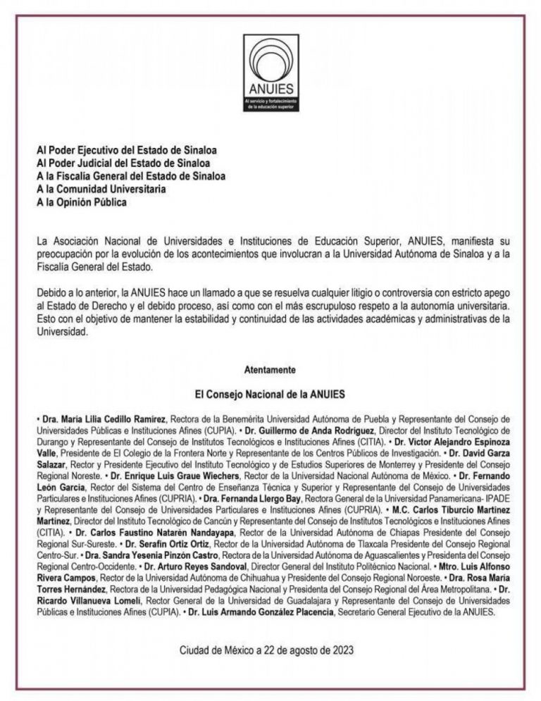 Pide ANUIES estricto apego al derecho en litigio a rector de la UAS