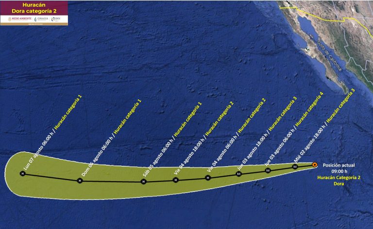 Se intensifica ‘Dora’ a huracán categoría 2 en el Pacífico