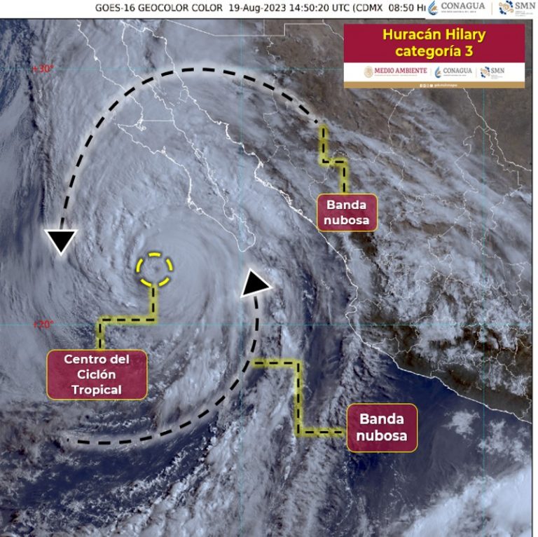 Se degrada Hilary a huracán categoría 3