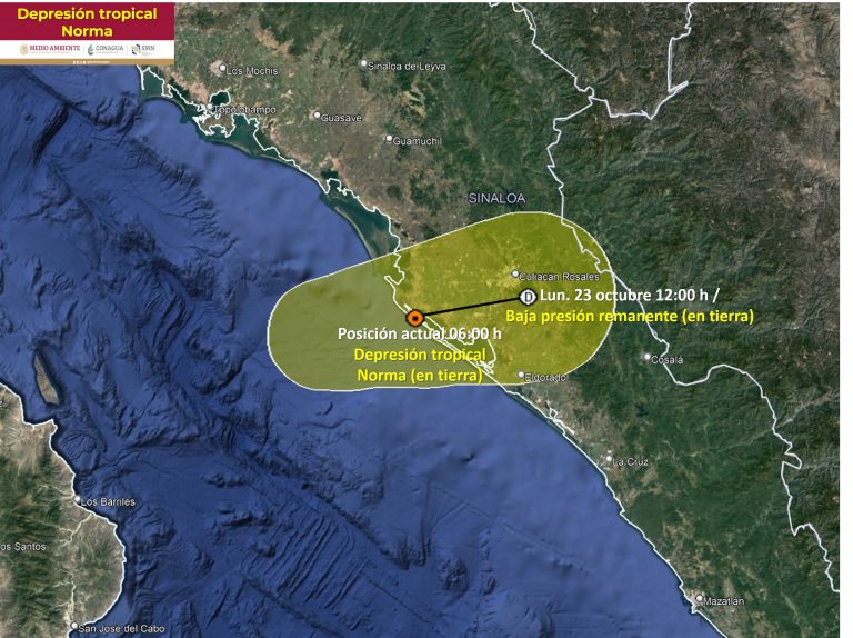 ‘Norma’ en tierra sobre el norte de Sinaloa