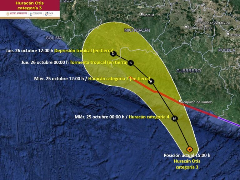 Se intensifica huracán ‘Otis’ a categoría 3 frente a Guerrero