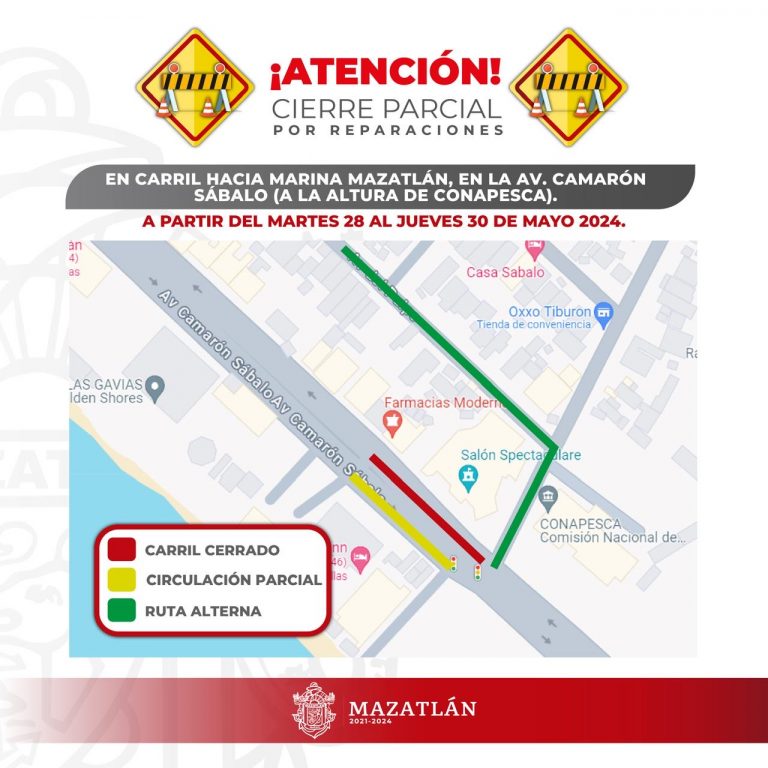 Cierre parcial en Camarón-Sábalo a la altura de Conapesca