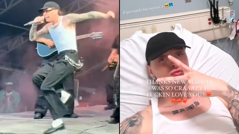 Se fractura Peso Pluma un pie en escenario