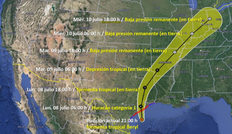 Beryl próximo a tocar tierra en Texas, EU