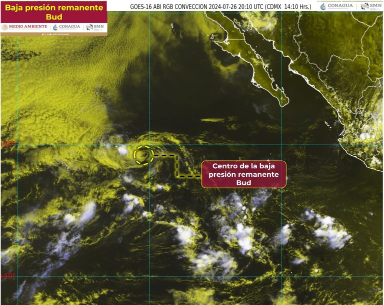 Se debilita tormenta Bud en el Pacífico a baja presión remanente