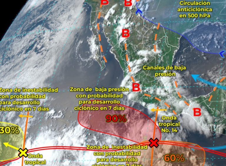 Seis estados serían afectados por tres ciclones en el Pacífico