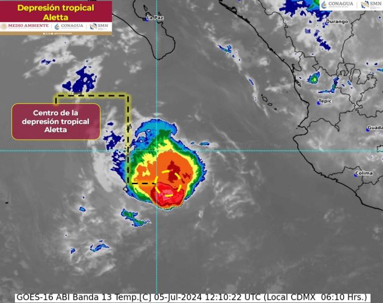 Tormenta Aletta, al sur de la península de Baja California