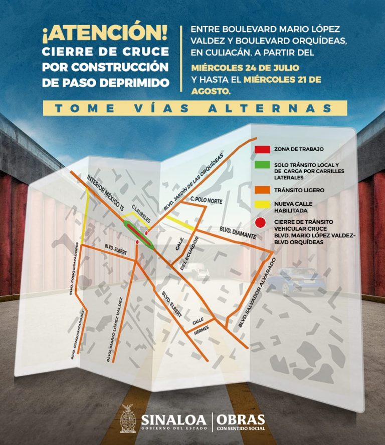 Cerrarán vialidad en salida Culiacán-Los Mochis