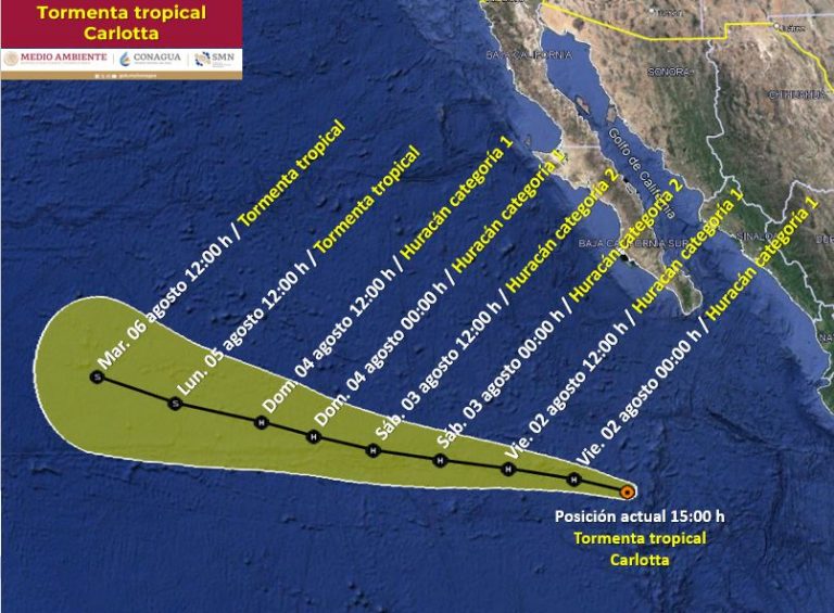 Se intensifica tormenta Carlotta al sur de BCS