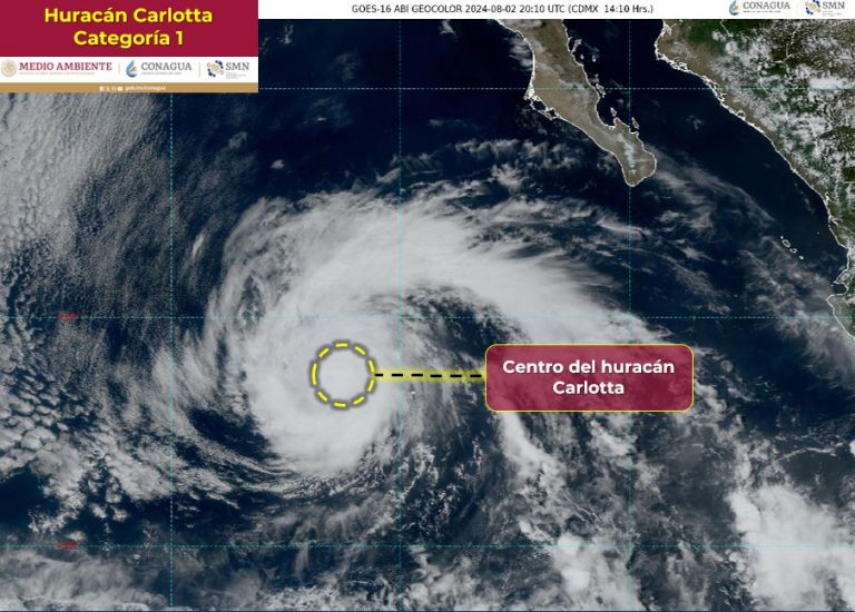 Se mantiene Carlotta en huracán 1 cerca de BCS