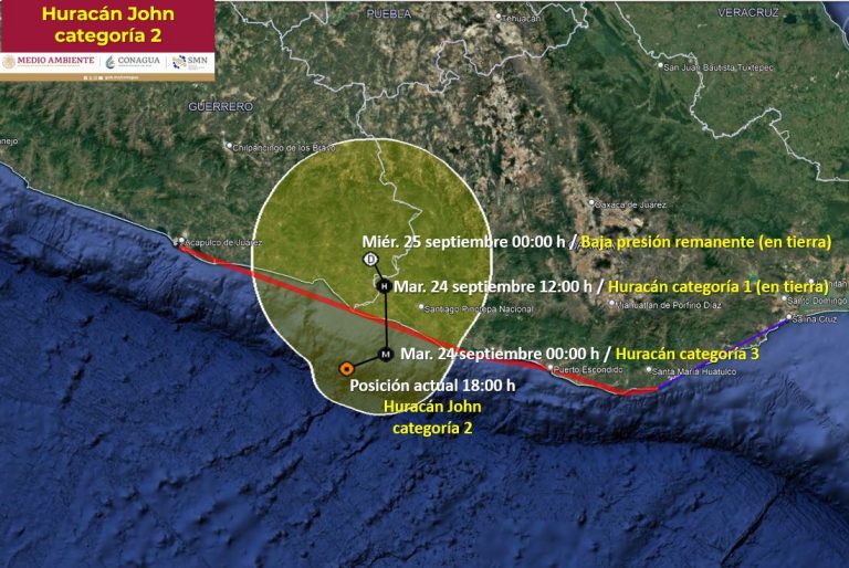 ¡Directo a Oaxaca! John se mantiene como huracán de categoría 2