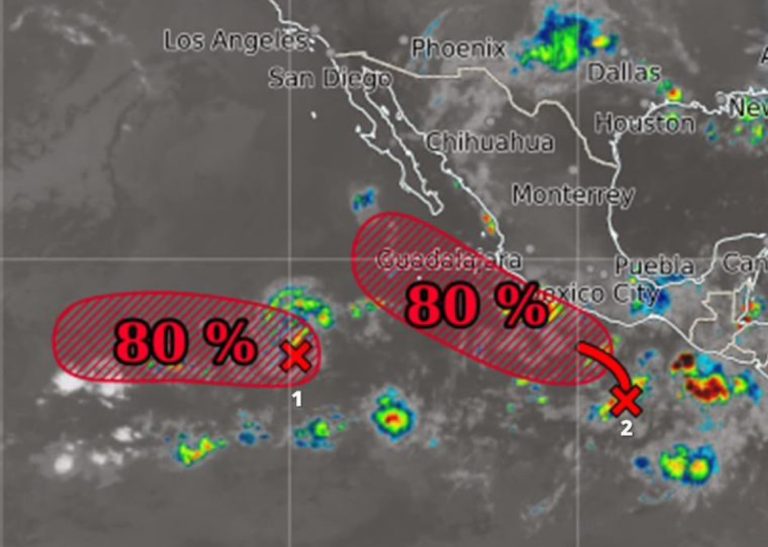 Dos zonas de baja presión con 80% de probabilidad ciclónica