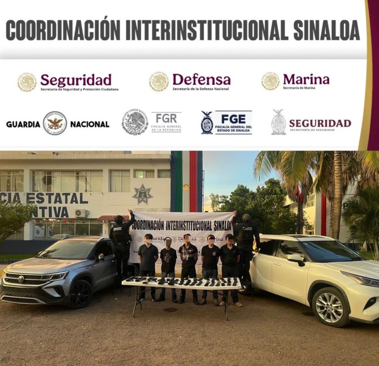 Detienen a 5 con armas, municiones y vehículos robados