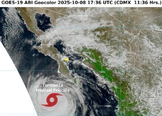 Advierten chubascos en Sinaloa y BCS por huracán Priscila