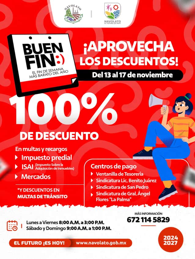 Aplica Navolato descuentos del 100% en multas y recargos por El Buen Fin