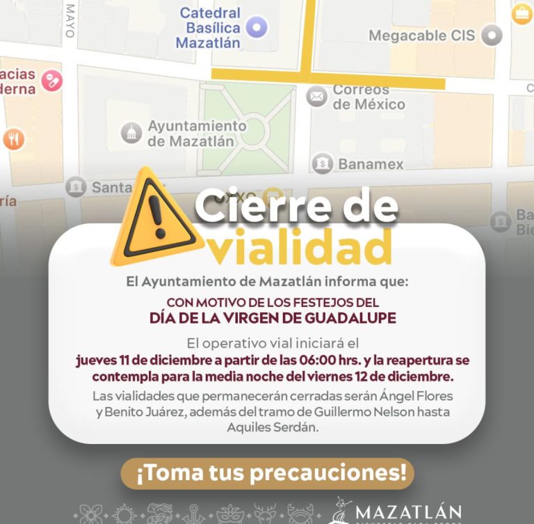 Cierra Mazatlán calles en el Centro por día de la virgen