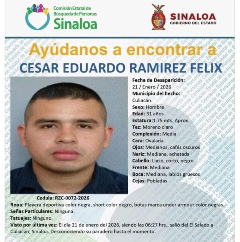 Reportan desaparecido policía municipal de Culiacán