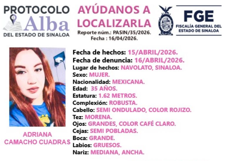 Reportan desaparición de presunta agente de la policía municipal de Navolato