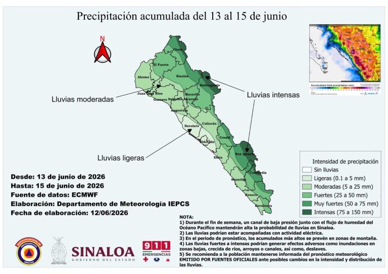 Prevé lluvias para Sinaloa durante el fin de semana