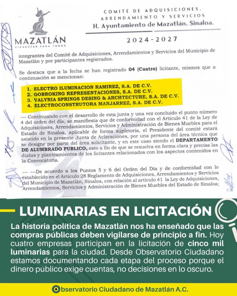 Ponen bajo lupa licitación de 5 mil lámparas en Mazatlán