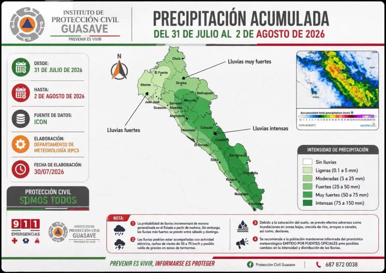Anticipan fin de semana lluvioso en Sinaloa